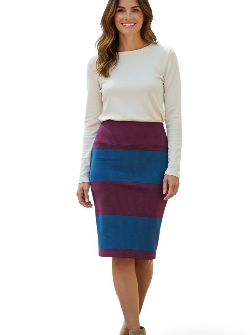 #289 Colorblock Pencil Skirt in Blue and Maroon